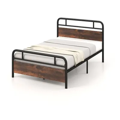 (198 x cm, Rustic) Double Bed Frame Metal Platform Bed w/ Headboard