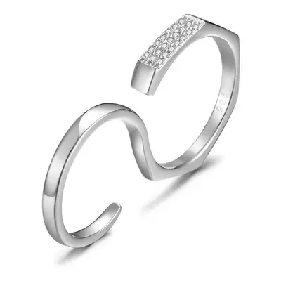 Sterling Silver Ring Zirconia Engagement Multi-finger Ring