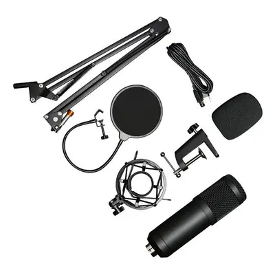 (Black) Professional 192KHz/24Bit HD Free Drive USB Condenser Microphone Kit with Stand Mount