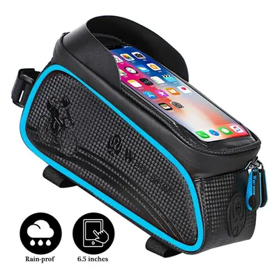 (Blue) MTB Road Cycling Waterproof Top Tube Bag Touch Screen Bicycle Front Frame Pannier