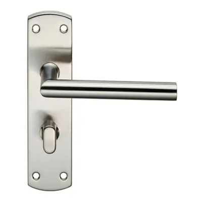 Mitred Lever on Bathroom Backplate Door Handle Thumbturn Lock Satin Steel