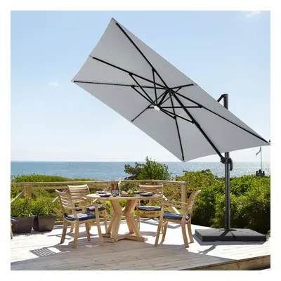 3m Cantilever Parasol with Degree Rotation Outdoor Patio Rectangle Offset Umbrella with Solar LE