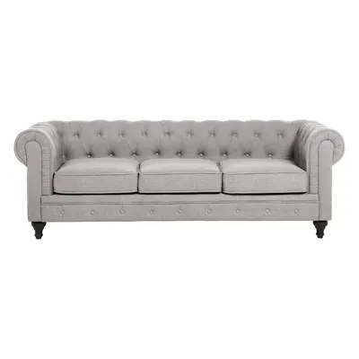 3 Seater Fabric Sofa Light Grey CHESTERFIELD