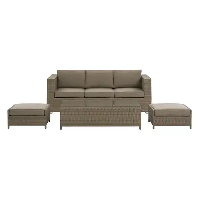 Sofa Set with Table BELLUNO PE Rattan Brown