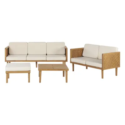 Garden Lounge Set with Table and Ottoman Seater BARATTI Acacia Wood Brown