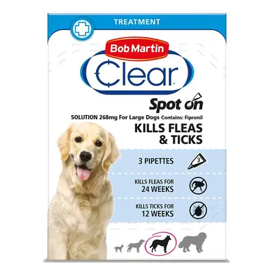 (Large Dog, Case of Packs) Bob Martin Clear Spot On Dog Flea & Tick Solution