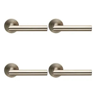 4x PAIR Straight Mitred Bar Handle on Slim Round Rose Concealed Fix Satin Steel