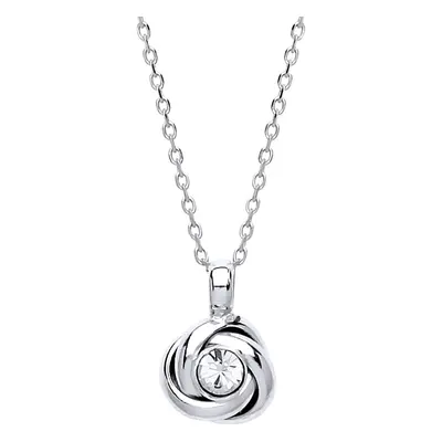 Jewelco London Ladies Sterling Silver Cubic Zirconia Spiral Knot Solitaire Charm Necklace + inch