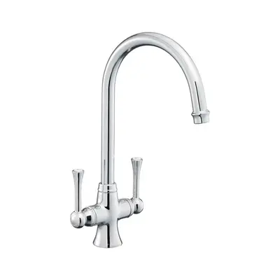 Traditional Estuary Kitchen Mixer Tap Twin Lever Swivel Curved Chrome Handle