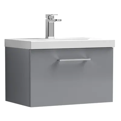 Wall Hung Drawer Vanity Unit & Mid-Edge Ceramic Basin, Satin Grey, 600mm