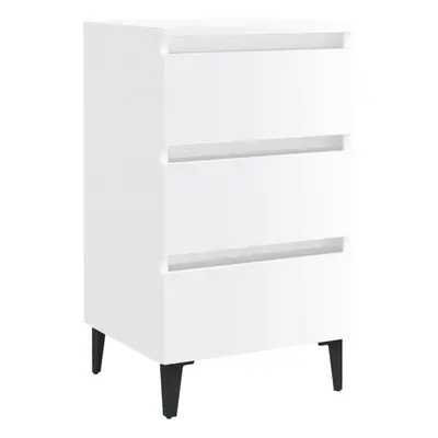 vidaXL Bed Cabinet with Metal Legs High Gloss White Nightstand Home Table Desk