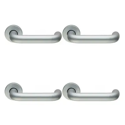 4x PAIR 22mm Round Bar Safety Lever on Round Rose Concealed Fix Satin Aluminium