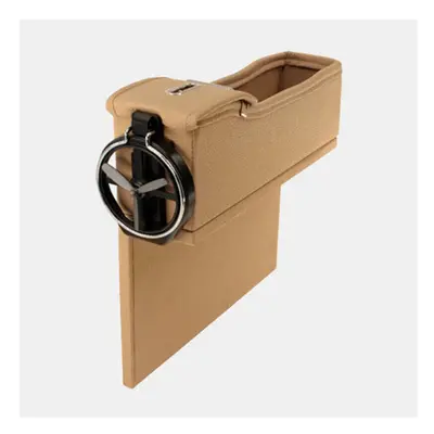 (Beige) Car Seat Gap Storage Box Multifunction Leather Car Water Cup