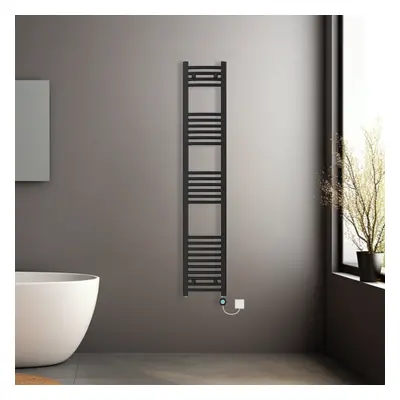 (Black, 1600x300mm) Prefilled Electric Heated Towel Rail Radiator Curved Thermo Smart WiFi