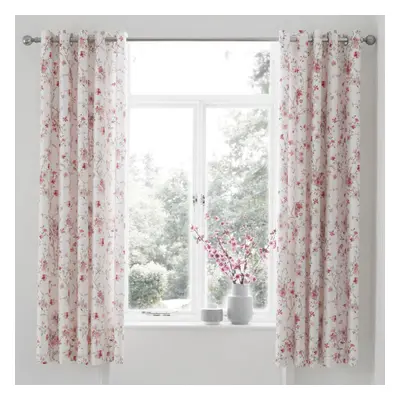 Catherine Lansfield Jasmine Floral Lined Eyelet Curtains, White, x Inch