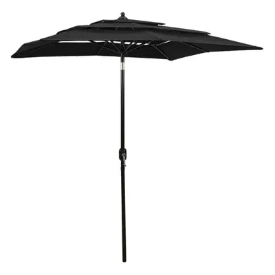 vidaXL 3-Tier Parasol with Aluminium Pole Black 2x2 m Outdoor Umbrella Canopy