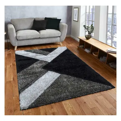 (Black-Grey , x cm ) Modern Shaggy Hallway Runner Living Room NOVA Rugs