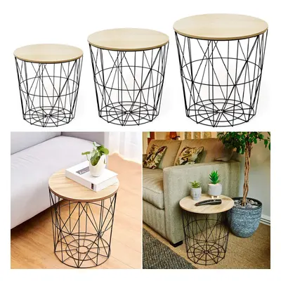 Set Of Black Geometric Metal Wire Round Coffee Side Table Bedside Storage Nest