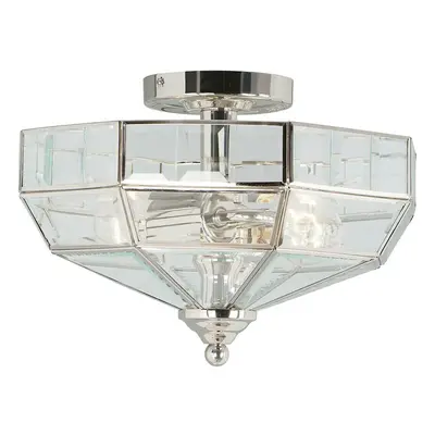 2 Bulb Semi Flush Light Highly Polished Nickel Finish LED E27 60W Bulb