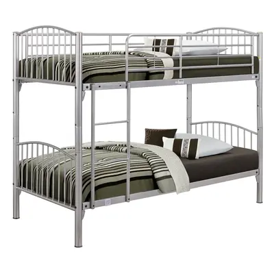 Corfu Metal Bunkbed Single 90cm 3FT Bunk Bed with Beech Post Caps in Silver