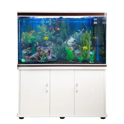 Aquarium Fish Tank Cabinet Complete Set Up White Tank/Black Gravel