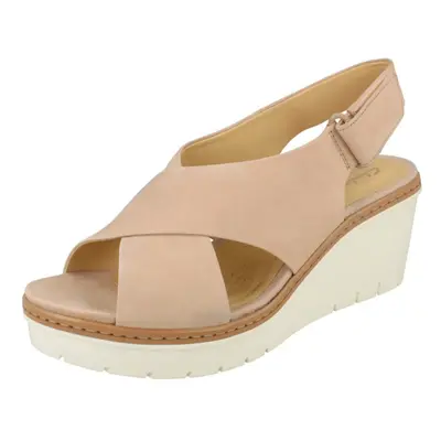 (UK 7, Blush (Pink)) Ladies Clarks Slingback Wedge Heel Sandals Palm Candid - D Fit