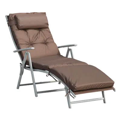 Outsunny Sun Lounger Recliner Foldable Padded Seat Adjustable Texteline Brown