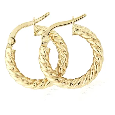 Jewelco London Ladies 9ct Yellow Gold Rope Twisted Round Hoop Earrings - 10mm - ERNR02844