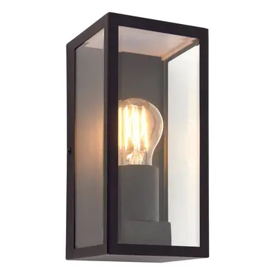 Outdoor Wall Light IP44 Matt Black & Clear Glass 28W E27 Eco GLS Dimmable