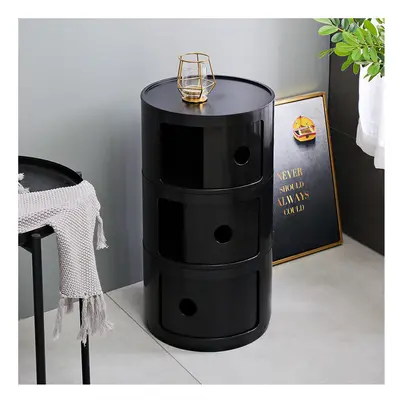 (Black) Cylindrical Multi-Tiered Plastic Storage Drawer Unit