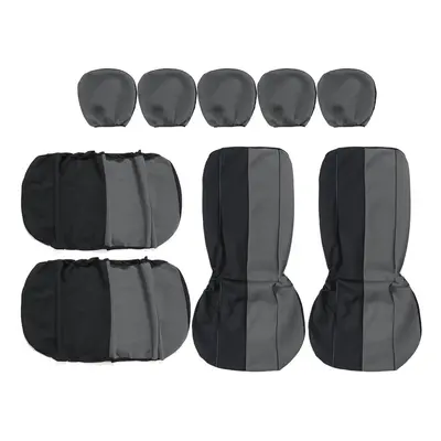 (Grey) Universal Car Five Seat Cover Full Set Front Rear Seat Back Protector Washable