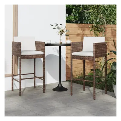 vidaXL 2x Bar Stools with Cushions Brown Poly Rattan Outdoor Lounge Set Chair