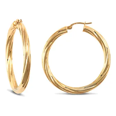 Jewelco London Ladies 9ct Yellow Gold Twisted 4mm Hoop Earrings 37mm - JER204