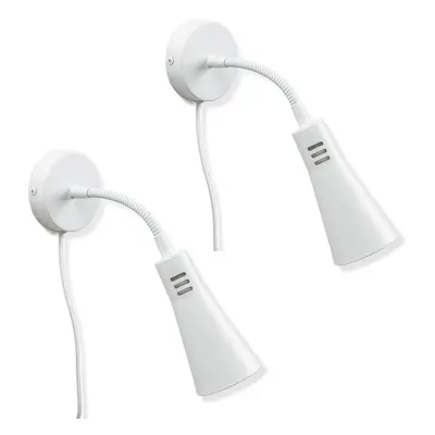 Pair of Plug in White Gooseneck Easyfit Adjustable Reading Task Lamp