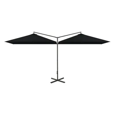 vidaXL Double Garden Parasol with Steel Pole Sunshade Outdoor Umbrella Black