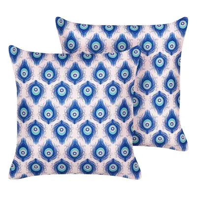 Set of Outdoor Cushions Peacock Pattern x cm Blue and Pink CERIANA