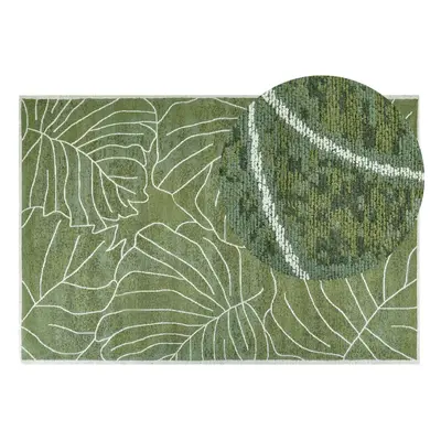 Cotton Area Rug Monstera Leaf Pattern x cm Green SARMIN