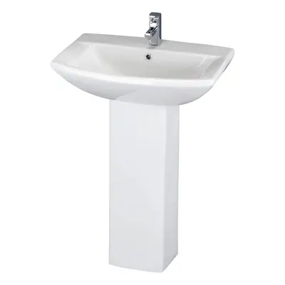 Square Tap Hole Ceramic Basin & Full Pedestal - 600mm