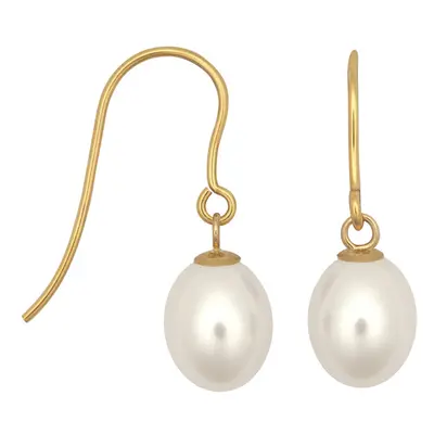 Jewelco London Ladies 9ct Yellow Gold White Oval Freshwater Cultured Pearl Egg Shell Drop Earrin