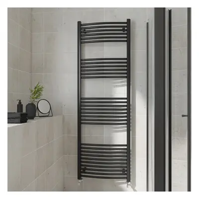 (Curved, 1800x600mm) Warmehaus Heated Towel Rail Black Bathroom Ladder Style Radiator Central He