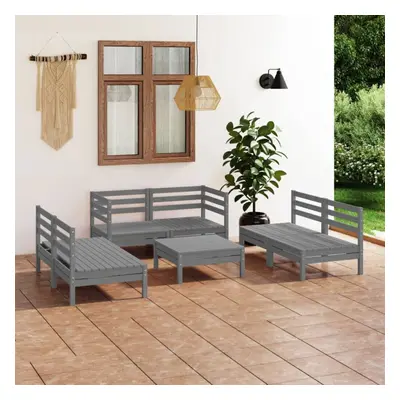 vidaXL Solid Pinewood Garden Lounge Set Piece Grey Outdoor Seating Sofa