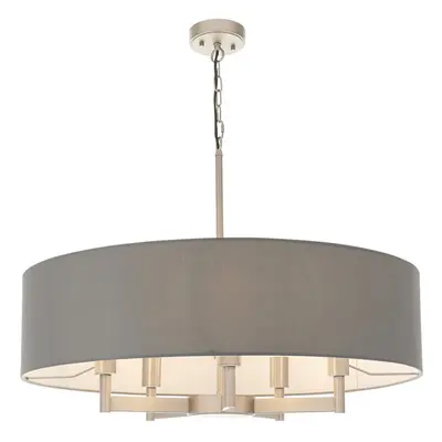 Matt Nickel Multi Arm Ceiling Pendant Light & Grey Shade Bulb Hanging Fitting