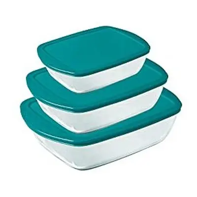 Pyrex Cook Store Set of Rectangular Glass Food Storage Dishes with Lids 04L 11L 25L BPA Free