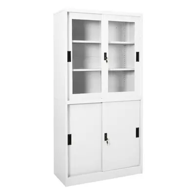 vidaXL Office Cabinet with Sliding Door White Steel Filing Storage Cabinet