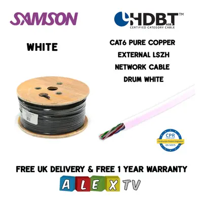 100m Samson CAT6 Copper LSZH WHITE External Network Cable Drum HDBaseT Certified