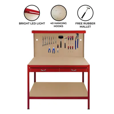 (Red) Workbench Pegboard Drawer LED Light Tool Garage