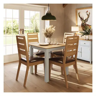 Square Compact Dining Table Set Chairs White Painted Oak Finish