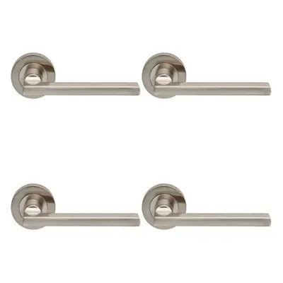 4x PAIR Straight Plinth Mounted Handle on Round Rose Concealed Fix Satin Nickel