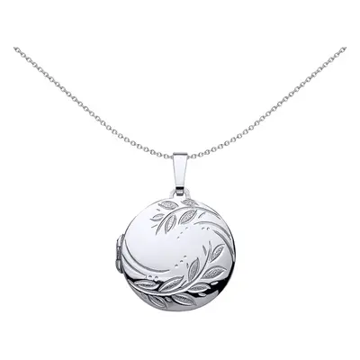 Jewelco London Ladies Sterling Silver Round Olive Branch Locket Necklace inch - LK39