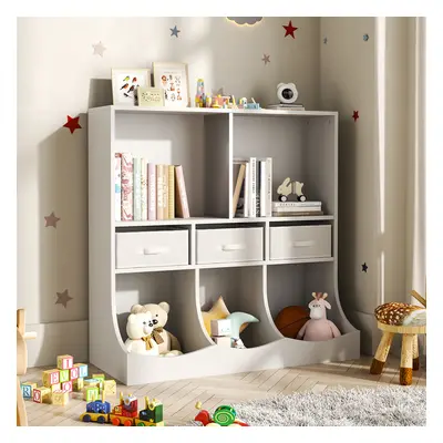 (White) Kids Display Toy and Book Rack Cabinet with Drawers